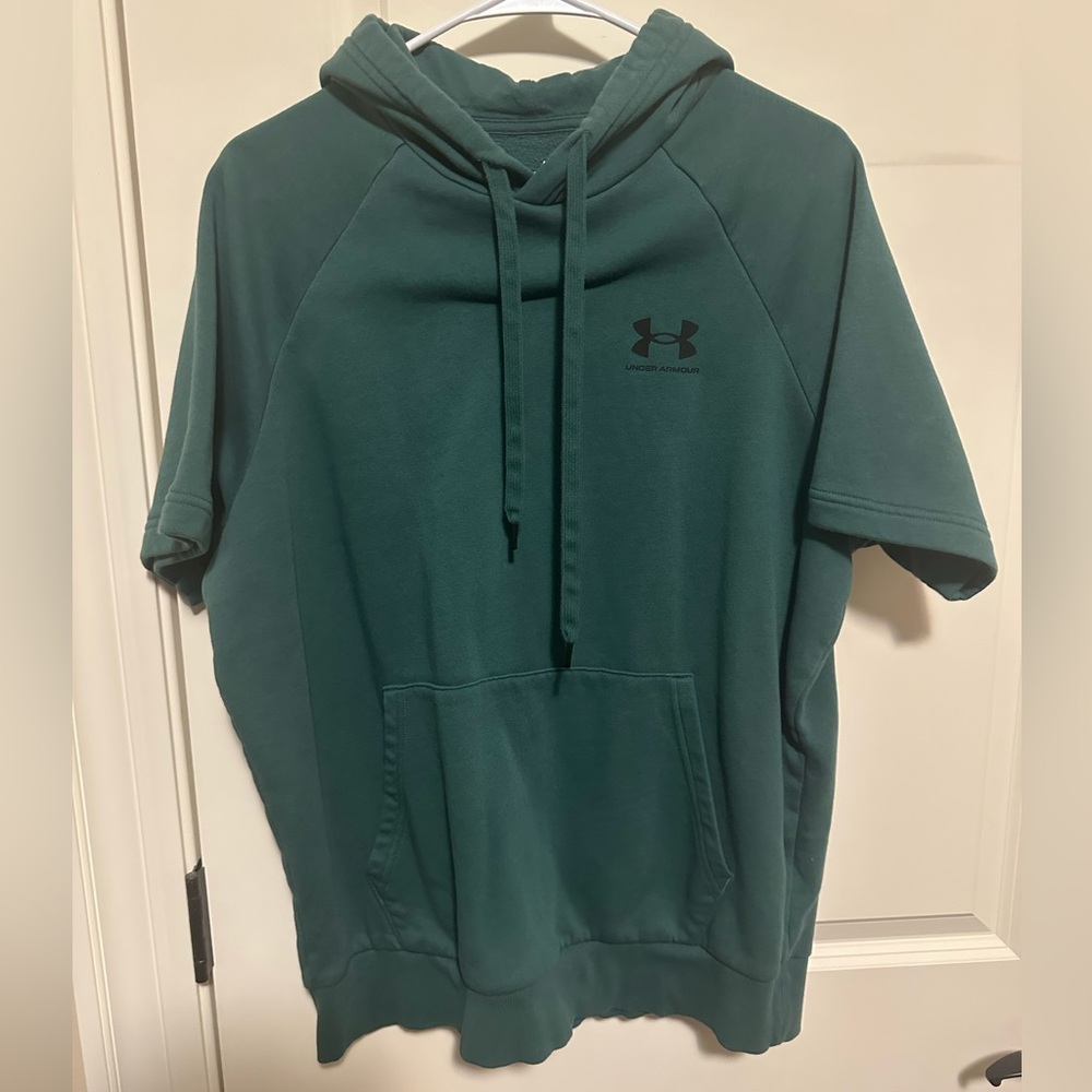 Men’s Under Armour Green Pullover Short Sleeve Hoodie - Medium